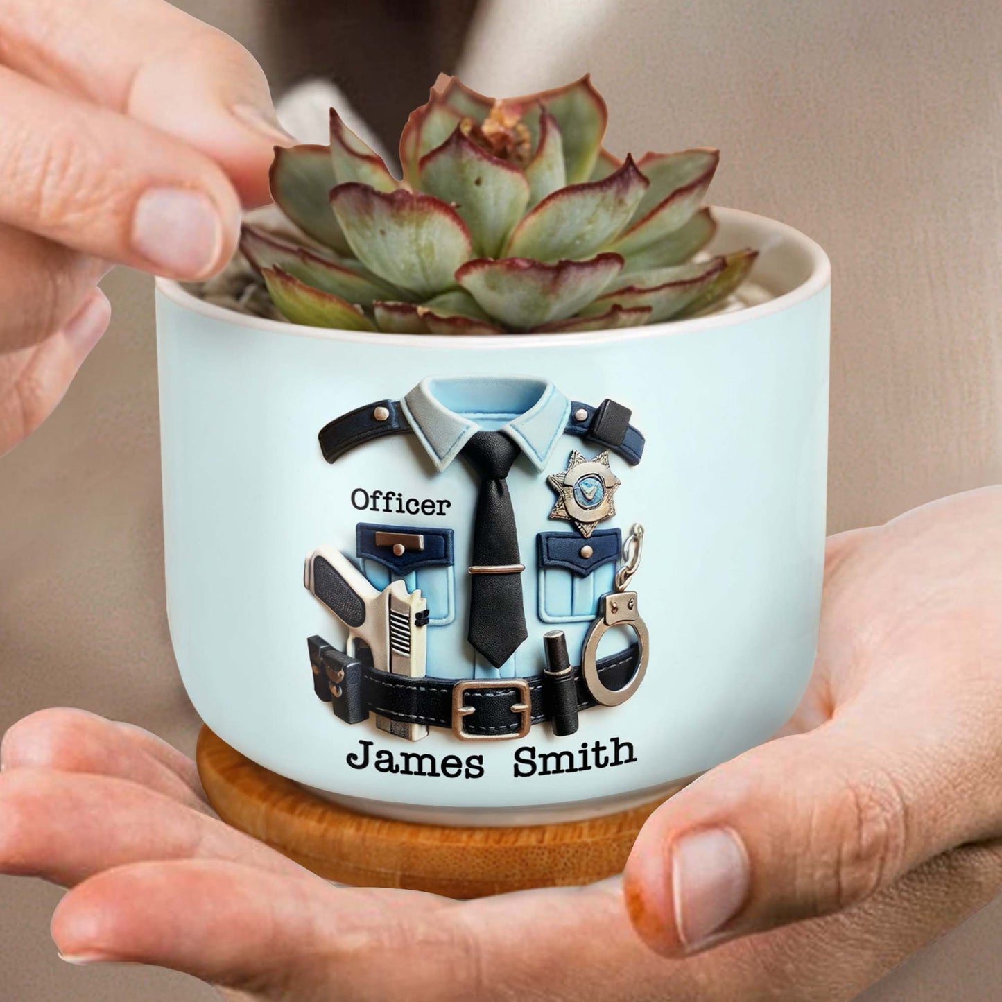 Personalized Police Officer Uniform, Badge and Handcuffs - Personalized Ceramic Plant Pot - GRAD268_CEP