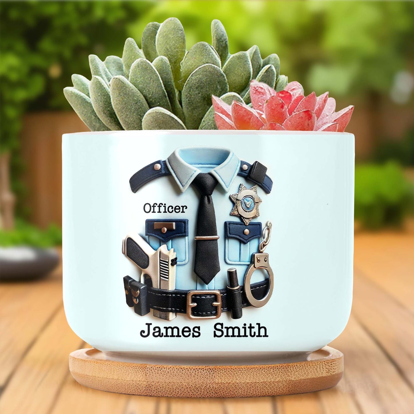 Personalized Police Officer Uniform, Badge and Handcuffs - Personalized Ceramic Plant Pot - GRAD268_CEP