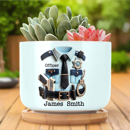 Personalized Police Officer Uniform, Badge and Handcuffs - Personalized Ceramic Plant Pot - GRAD268_CEP