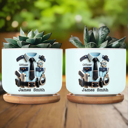Personalized Police Officer Uniform, Badge and Handcuffs - Personalized Ceramic Plant Pot - GRAD268_CEP