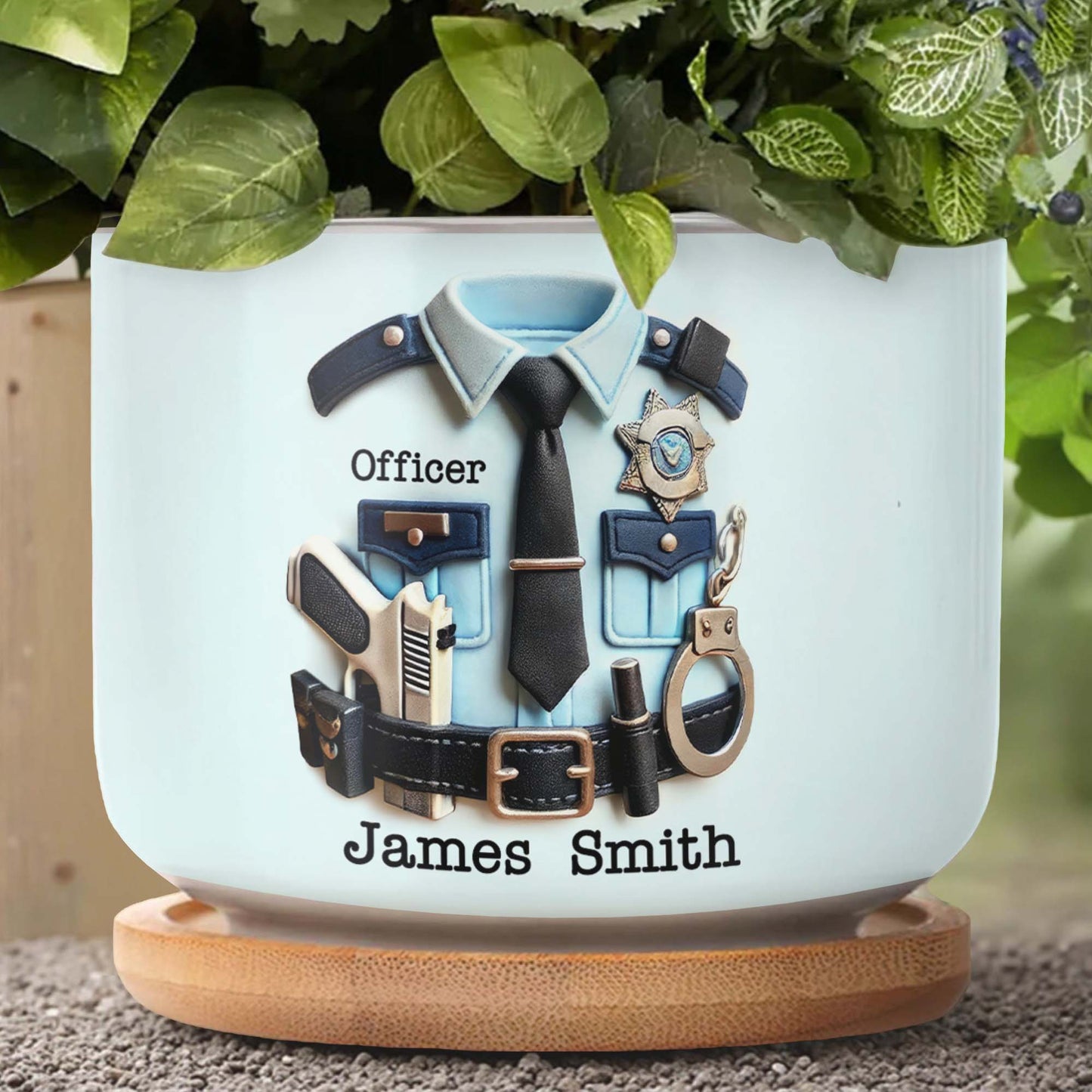 Personalized Police Officer Uniform, Badge and Handcuffs - Personalized Ceramic Plant Pot - GRAD268_CEP