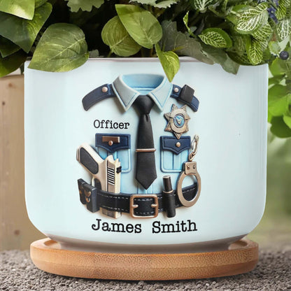 Personalized Police Officer Uniform, Badge and Handcuffs - Personalized Ceramic Plant Pot - GRAD268_CEP