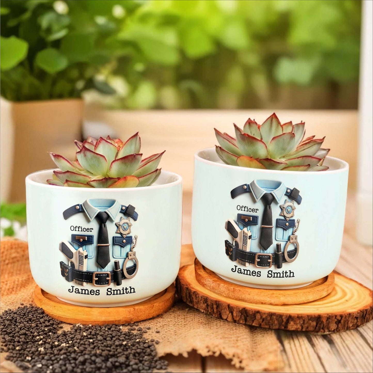 Personalized Police Officer Uniform, Badge and Handcuffs - Personalized Ceramic Plant Pot - GRAD268_CEP
