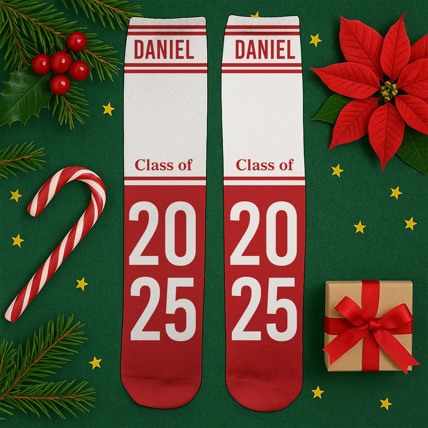 Celebrating Class Of 20XX, Striped Custom Socks
