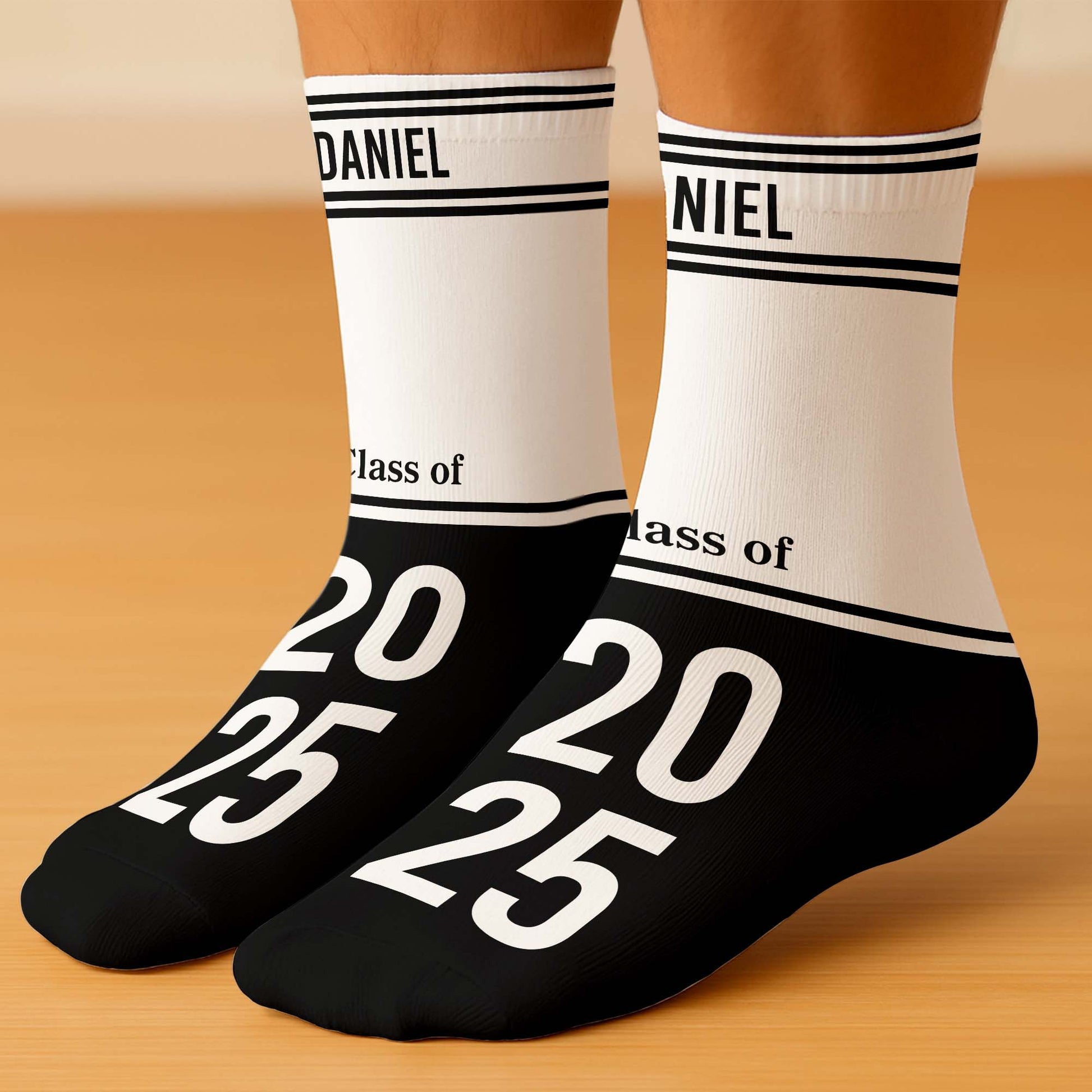 Celebrating Class Of 20XX, Striped Custom Socks