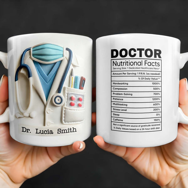 Informations nutritionnelles du DOCTEUR, héros de la santé dévoué, étiquette nutritionnelle - Tasse à café personnalisée - GRAD279_MG