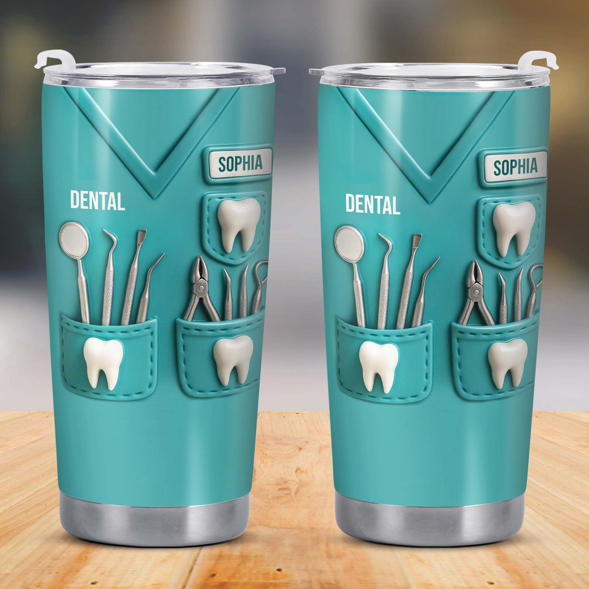 Dental Profession Themed Tumbler With Tools And Teeth
