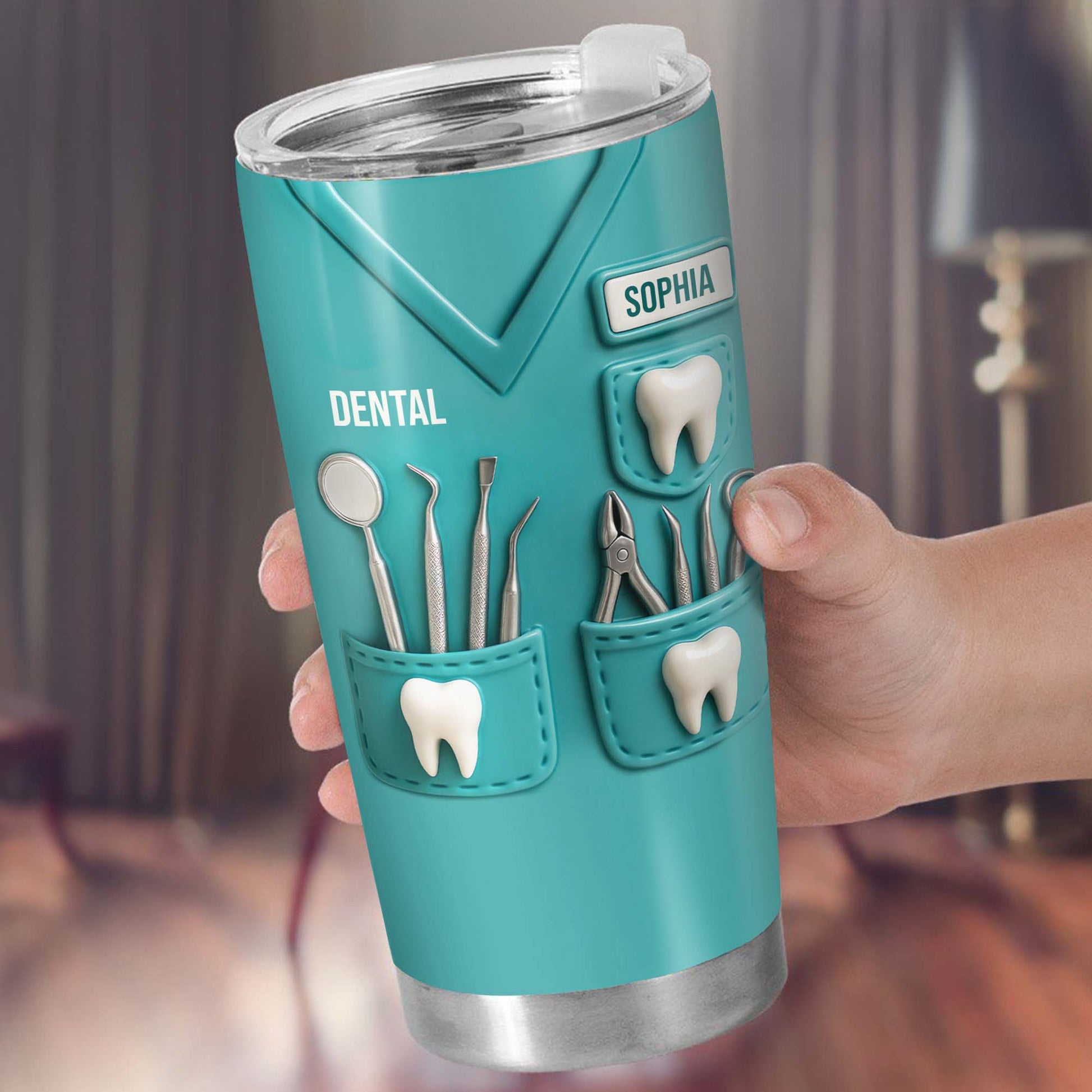 Dental Profession Themed Tumbler With Tools And Teeth