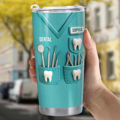 Dental Profession Themed Tumbler With Tools And Teeth