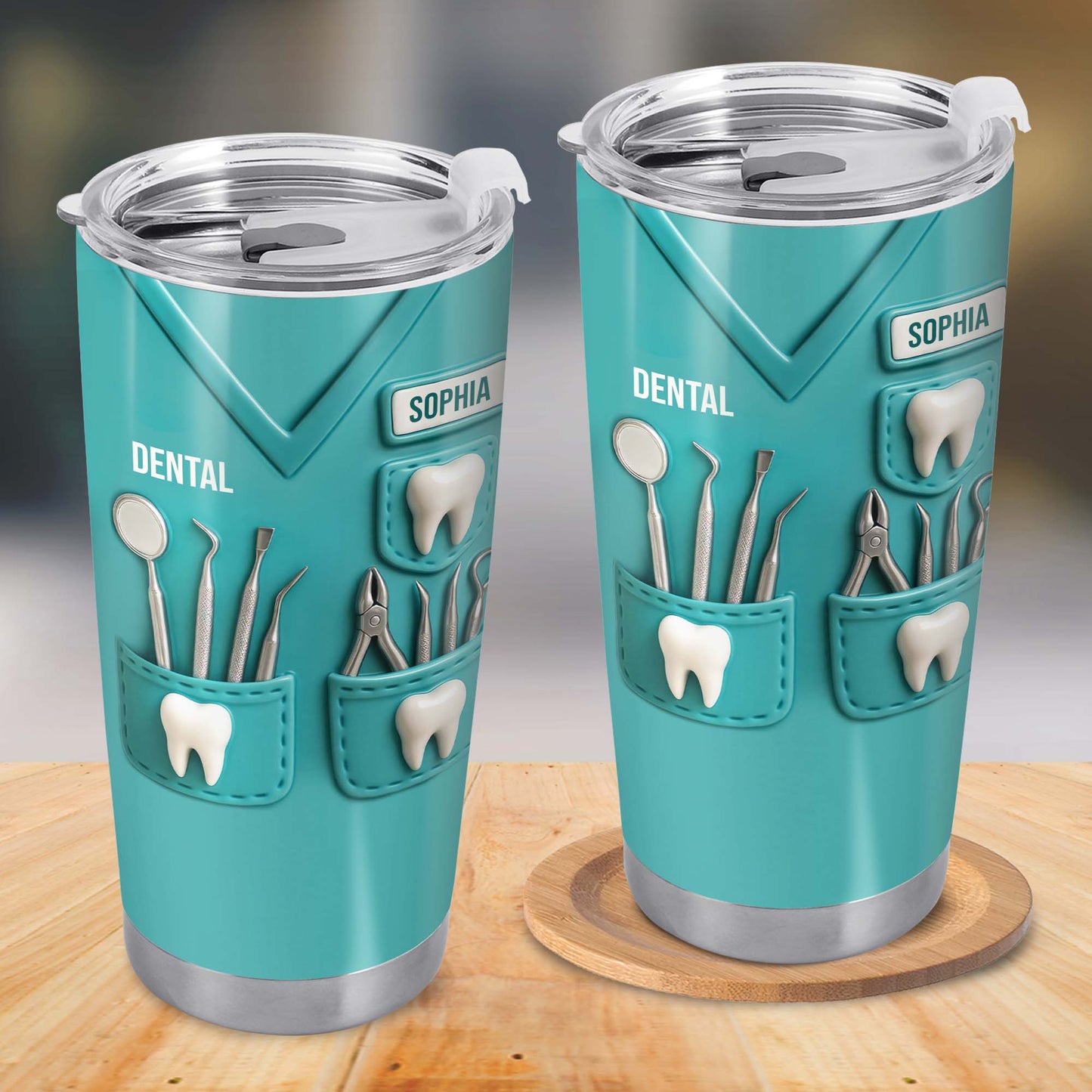 Dental Profession Themed Tumbler With Tools And Teeth