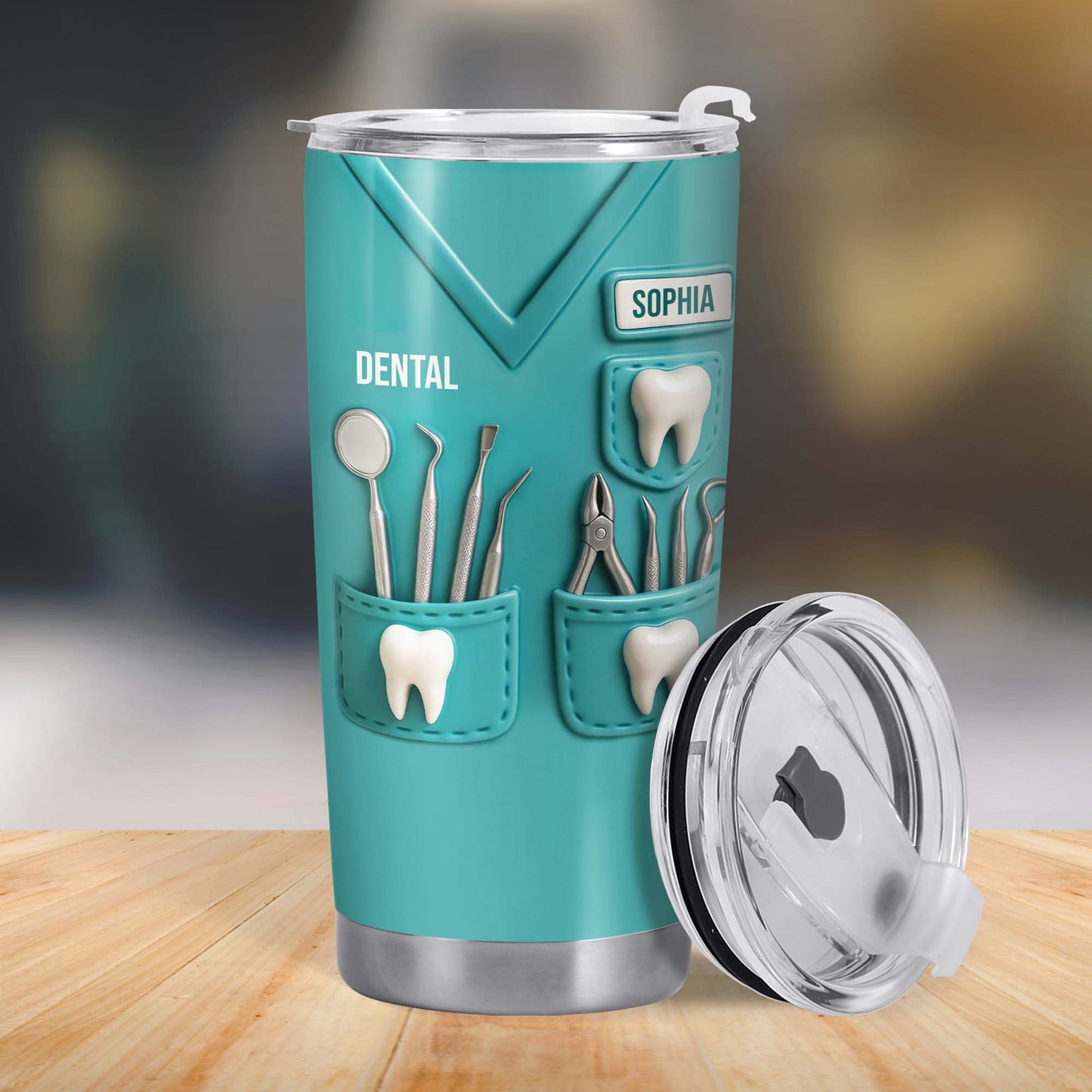 Dental Profession Themed Tumbler With Tools And Teeth