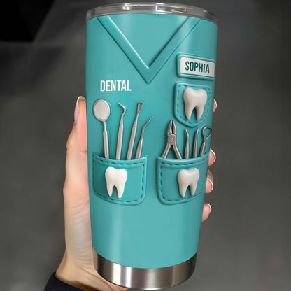Dental Profession Themed Tumbler With Tools And Teeth