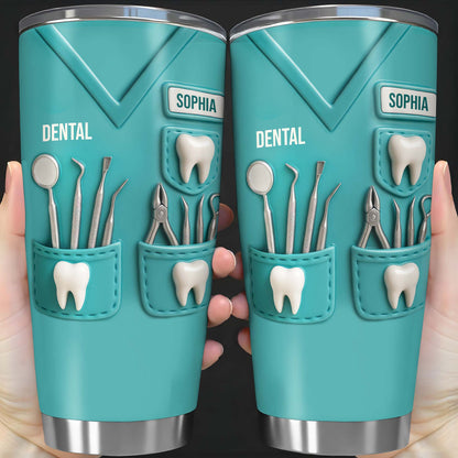 Dental Profession Themed Tumbler With Tools And Teeth