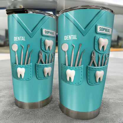 Dental Profession Themed Tumbler With Tools And Teeth