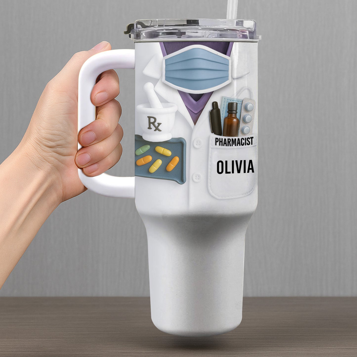 Customizable Tumbler For Pharmacists With Medical Essentials - Personalized 40oz Tumbler With Straw - GRAD311_TBS