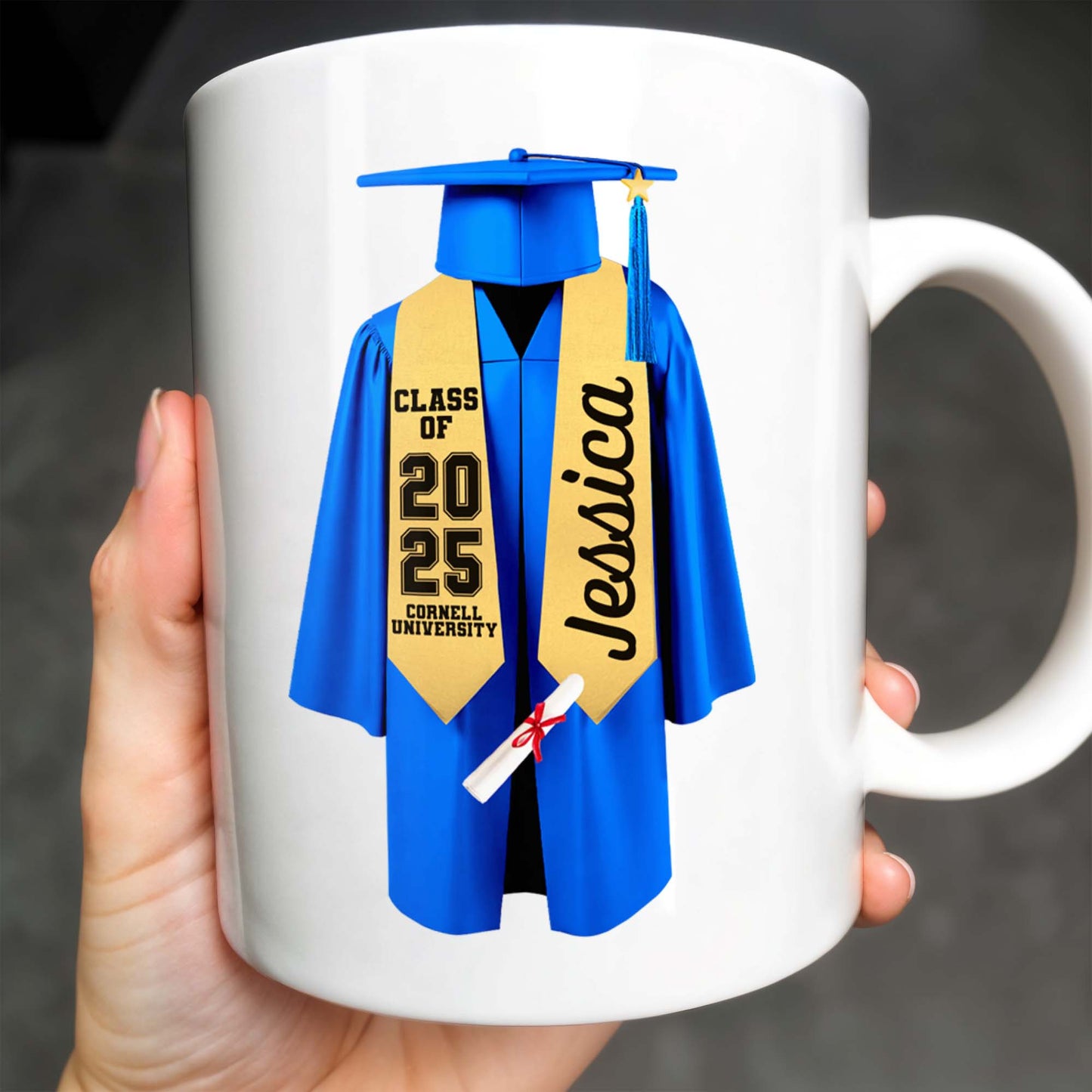 To My Granddaughter, Always Remember You Are Braver, Graduation Cap and Gown - Personalized Custom Coffee Mug - GRAD317_MG