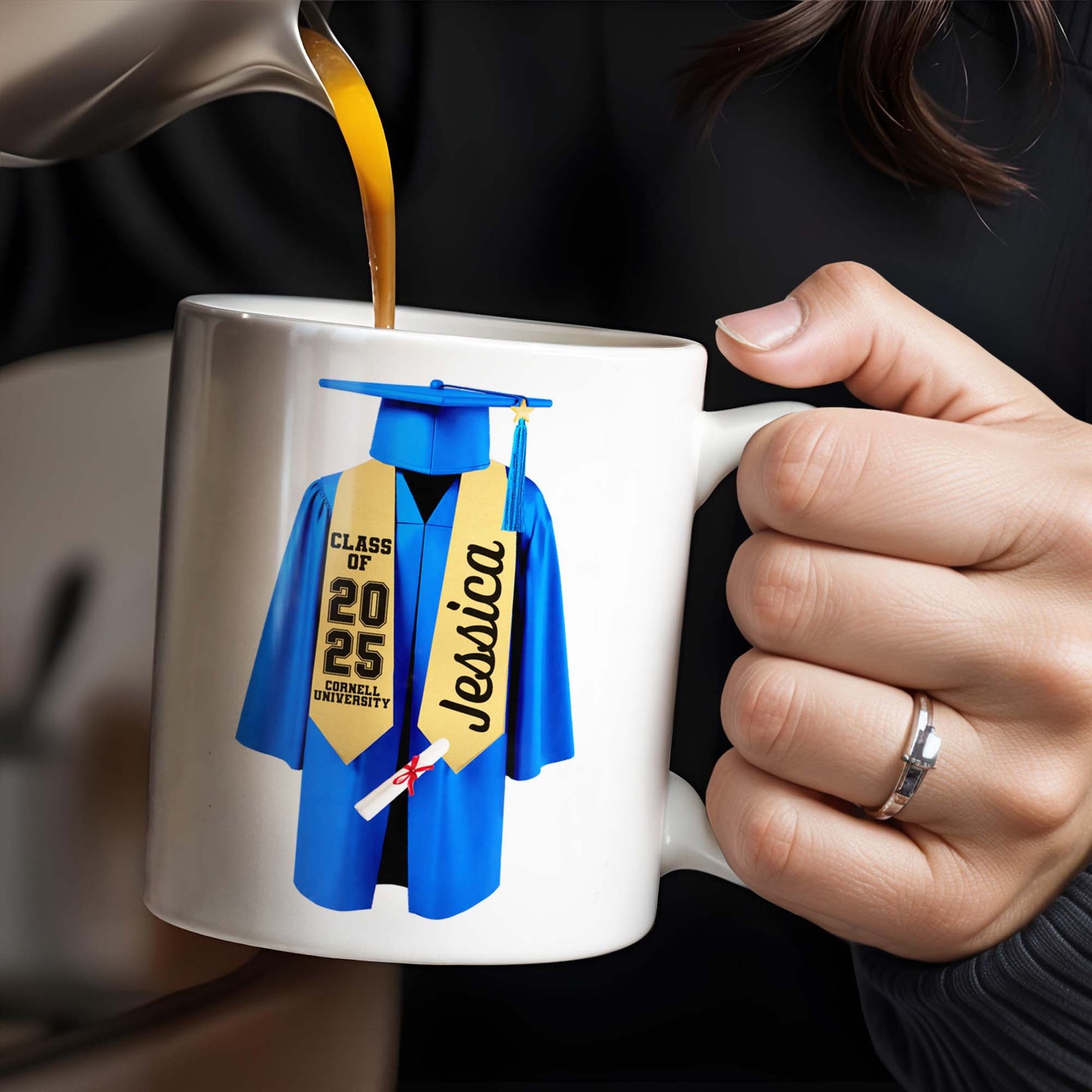 To My Granddaughter, Always Remember You Are Braver, Graduation Cap and Gown - Personalized Custom Coffee Mug - GRAD317_MG