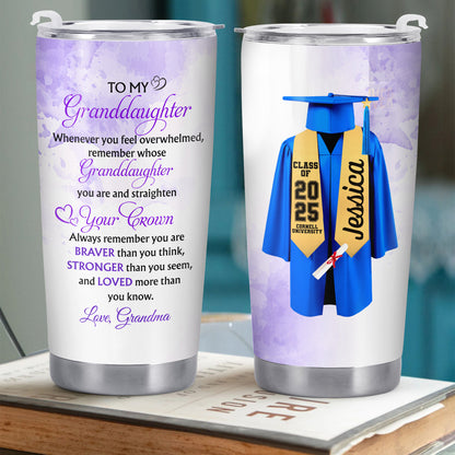 To My Granddaughter, Whenever You Feel Overwhelmed, Remember Whose Granddaughter You Are, Graduation Robe and Cap - Personalized Custom Stainless Steel Tumbler 20oz 30oz - GRAD317_TB