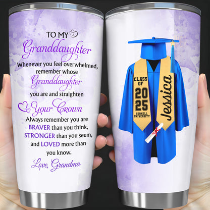 To My Granddaughter, Whenever You Feel Overwhelmed, Remember Whose Granddaughter You Are, Graduation Robe and Cap - Personalized Custom Stainless Steel Tumbler 20oz 30oz - GRAD317_TB