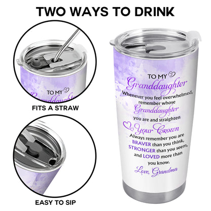 To My Granddaughter, Whenever You Feel Overwhelmed, Remember Whose Granddaughter You Are, Graduation Robe and Cap - Personalized Custom Stainless Steel Tumbler 20oz 30oz - GRAD317_TB