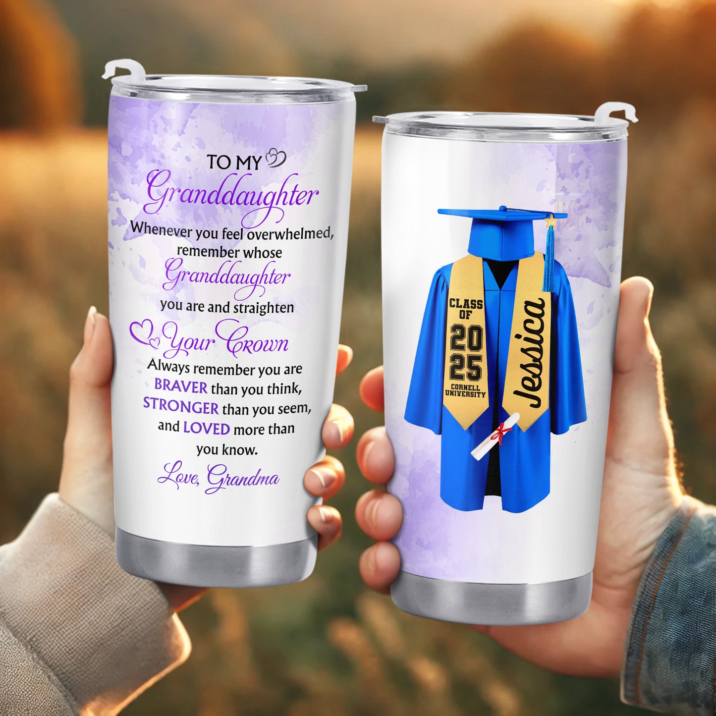 To My Granddaughter, Whenever You Feel Overwhelmed, Remember Whose Granddaughter You Are, Graduation Robe and Cap - Personalized Custom Stainless Steel Tumbler 20oz 30oz - GRAD317_TB