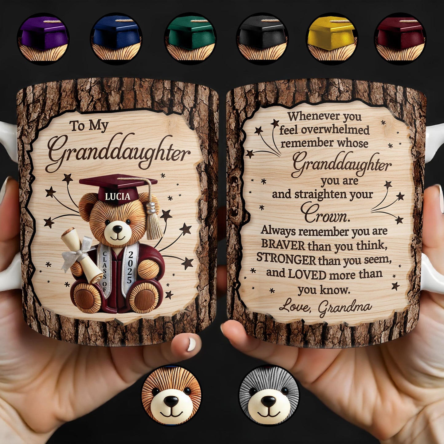 To My Granddaughter, Always Remember You Are Braver, Graduation Cap and Gown - Personalized Custom Coffee Mug - GRAD319_MG