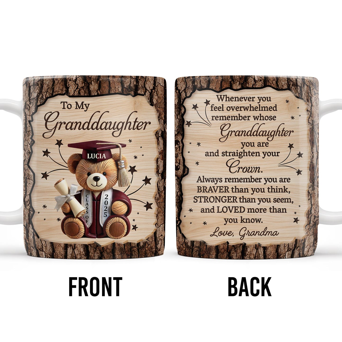 To My Granddaughter, Always Remember You Are Braver, Graduation Cap and Gown - Personalized Custom Coffee Mug - GRAD319_MG