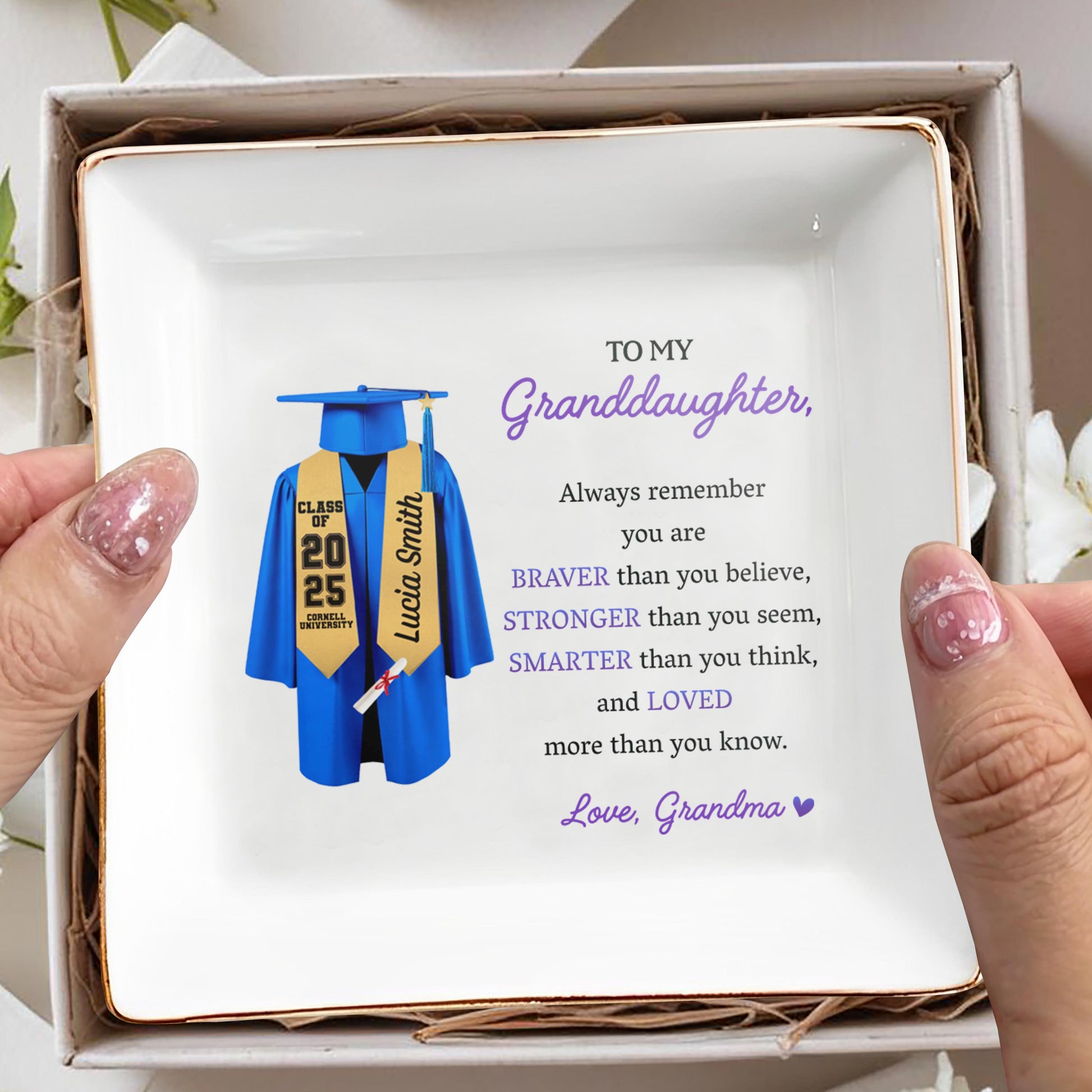 To My Granddaughter, Always Remember You Are Braver, Graduation Robe and Cap
