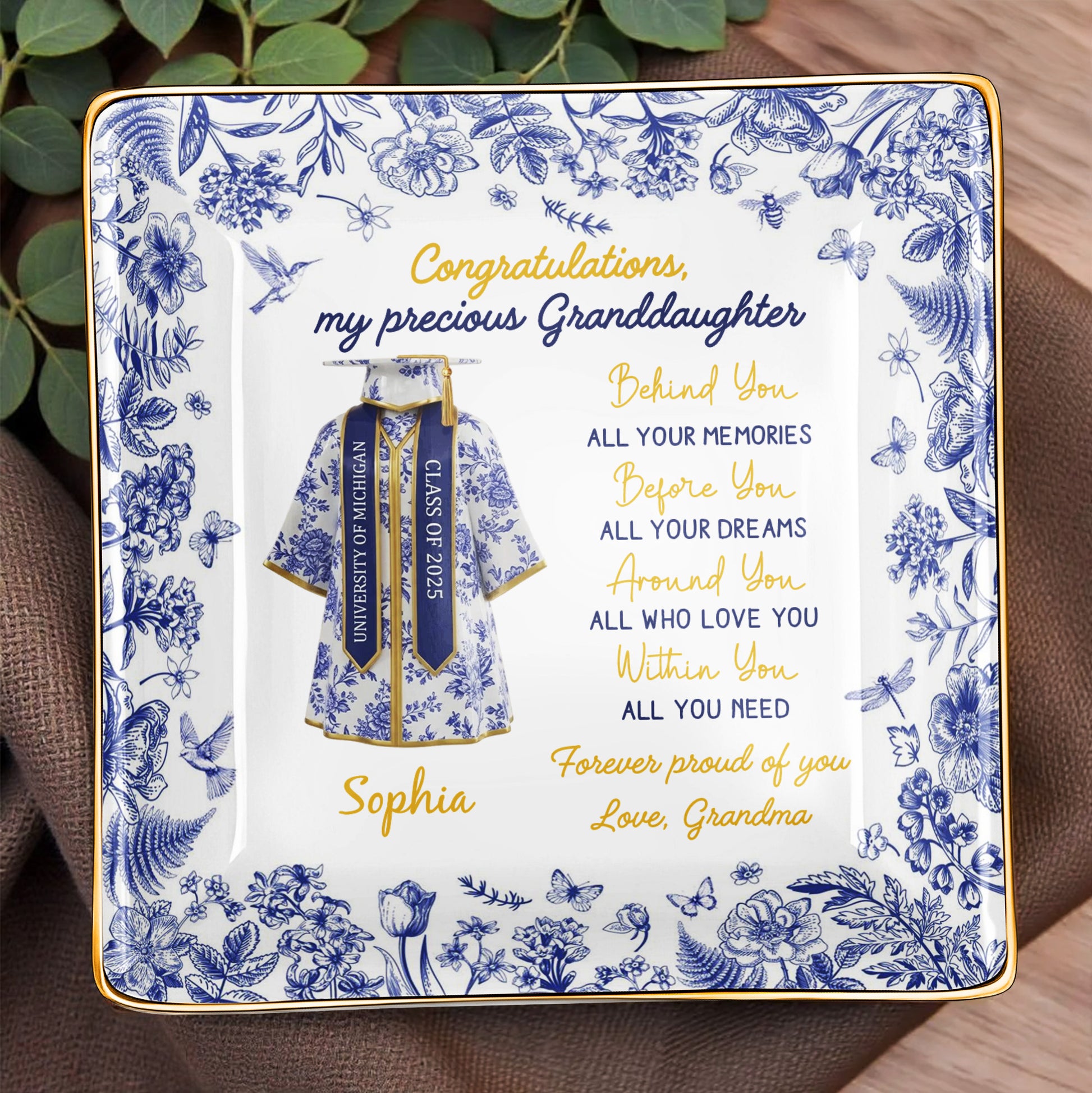 Congratulations My Precious Granddaughter, Flowers and Graduation Gown