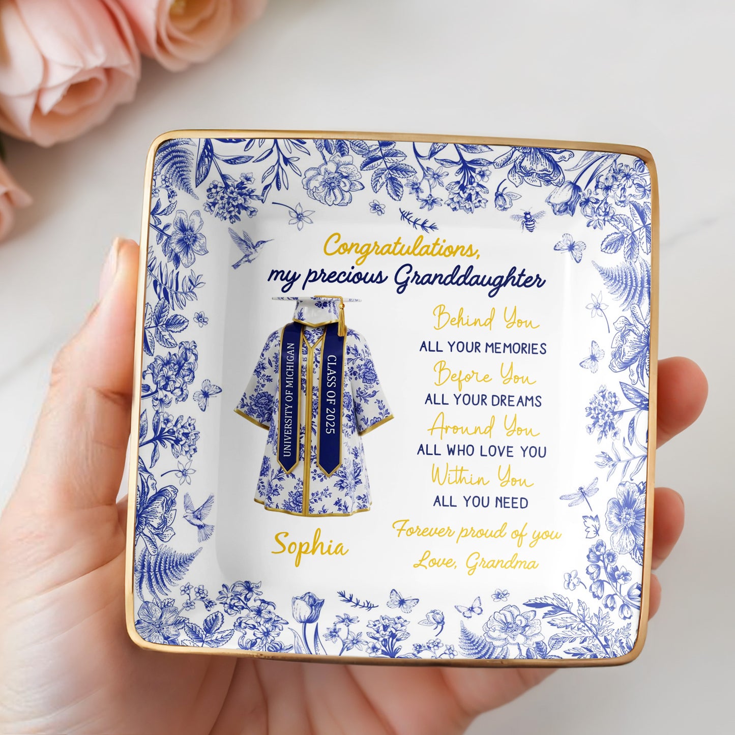 Congratulations My Precious Granddaughter, Flowers and Graduation Gown