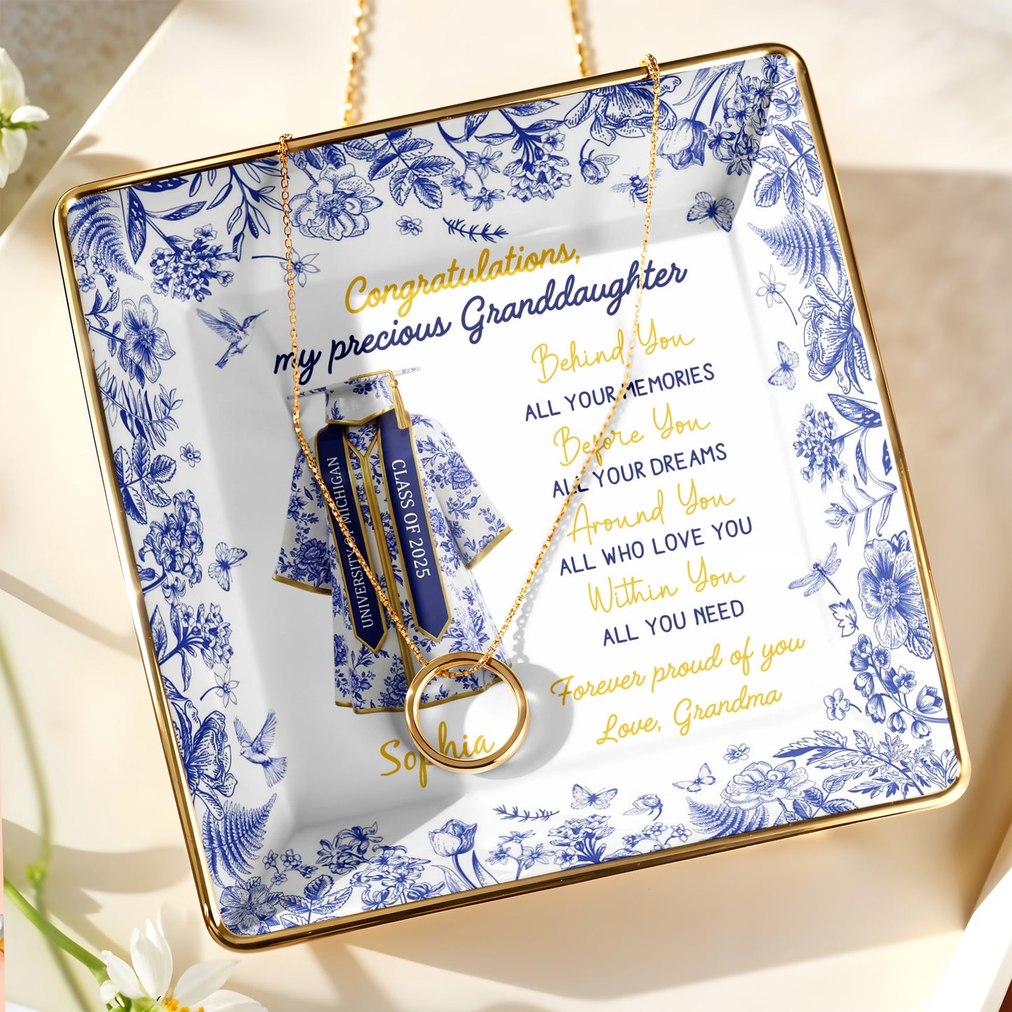 Congratulations My Precious Granddaughter, Flowers and Graduation Gown