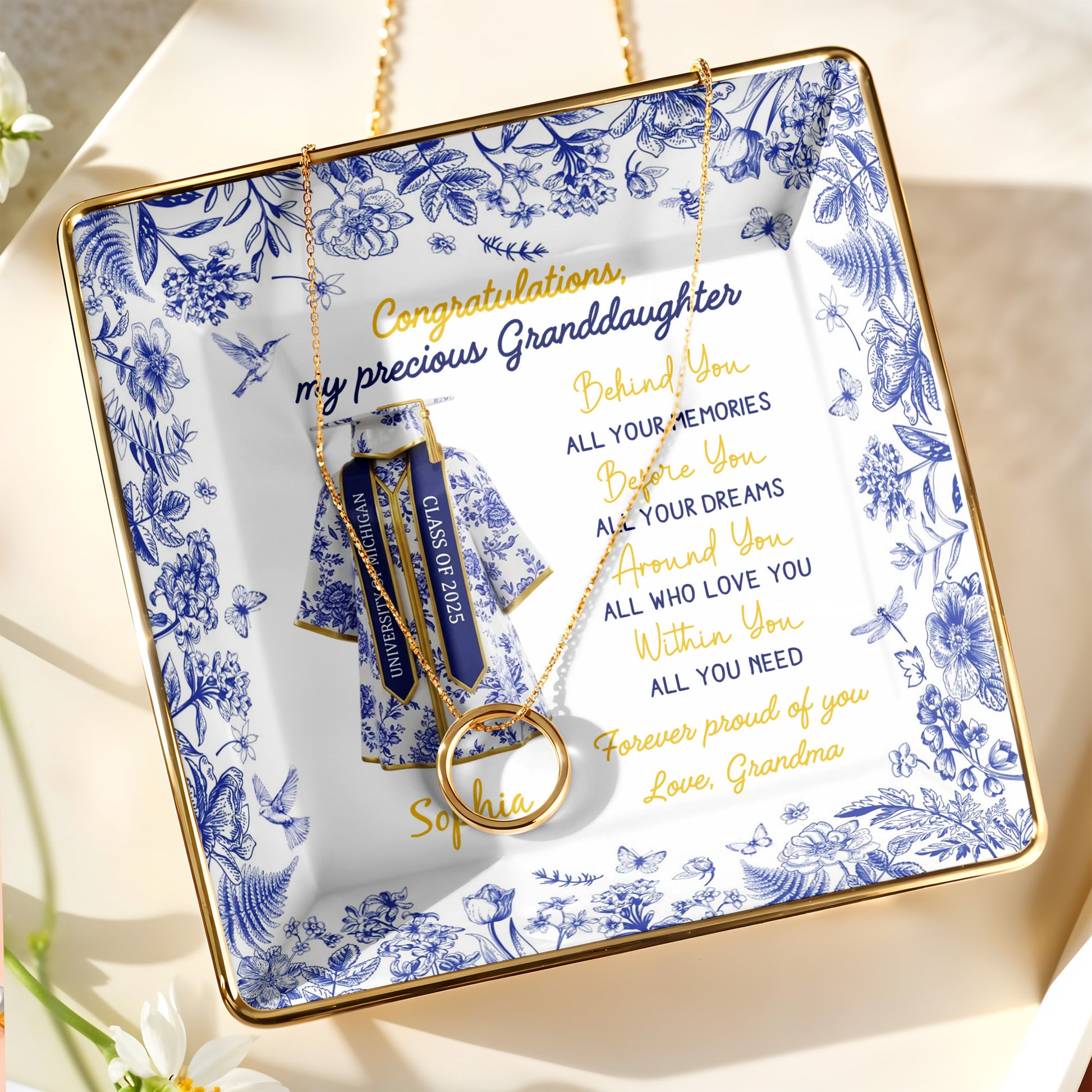 Congratulations My Precious Granddaughter, Flowers and Graduation Gown