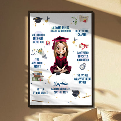 She Believed She Could, Graduation Cap And Books - Personalized Custom Vertical Poster - GRAD325_VPOS