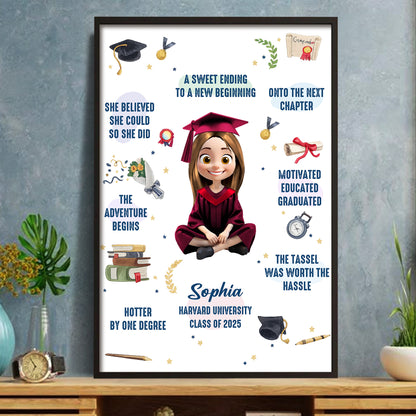 She Believed She Could, Graduation Cap And Books - Personalized Custom Vertical Poster - GRAD325_VPOS