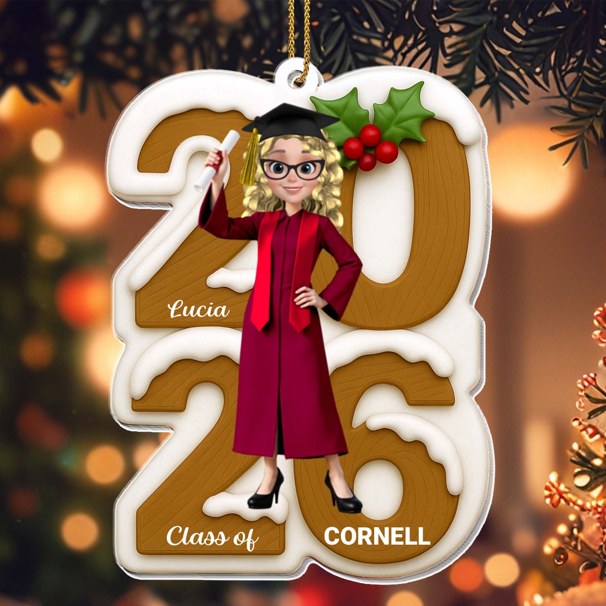 Celebrate Your Achievements, Graduate And Holly Berries Ornament