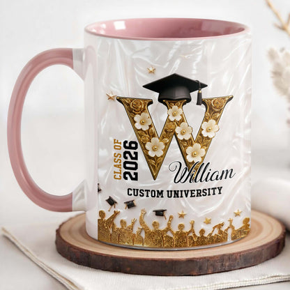 Class Of My University Initial Name Graduation Cap And Flowers - Personalized Custom Accent Mug - GRAD346_AMUG
