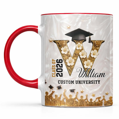 Class Of My University Initial Name Graduation Cap And Flowers - Personalized Custom Accent Mug - GRAD346_AMUG