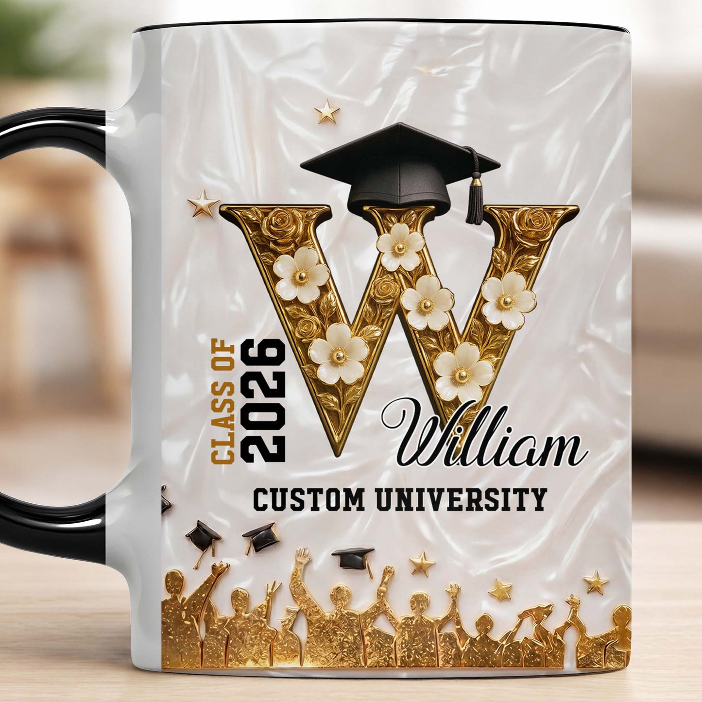 Class Of My University Initial Name Graduation Cap And Flowers - Personalized Custom Accent Mug - GRAD346_AMUG