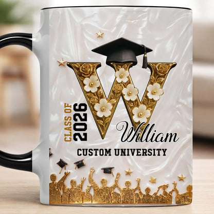 Class Of My University Initial Name Graduation Cap And Flowers - Personalized Custom Accent Mug - GRAD346_AMUG