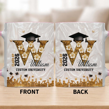Class Of My University Initial Name Graduation Cap And Flowers - Personalized Custom Accent Mug - GRAD346_AMUG