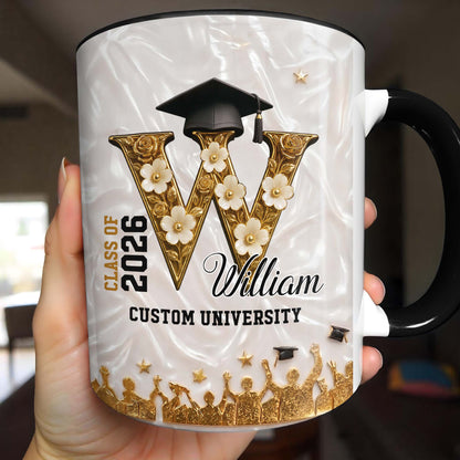 Class Of My University Initial Name Graduation Cap And Flowers - Personalized Custom Accent Mug - GRAD346_AMUG