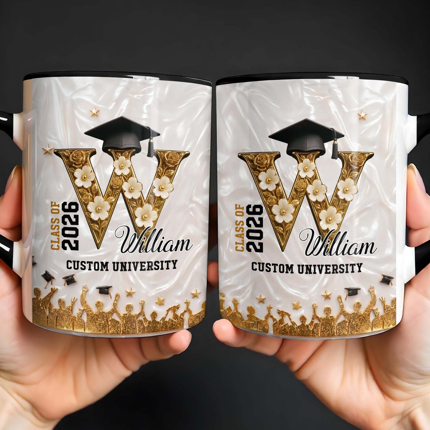 Class Of My University Initial Name Graduation Cap And Flowers - Personalized Custom Accent Mug - GRAD346_AMUG