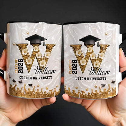 Class Of My University Initial Name Graduation Cap And Flowers - Personalized Custom Accent Mug - GRAD346_AMUG