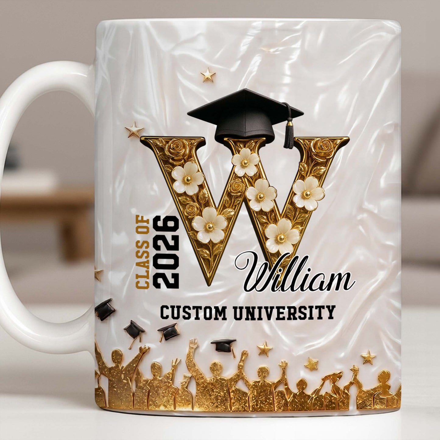 Class Of Graduate Initial Name Graduation Cap And Flowers - Personalized Custom Coffee Mug - GRAD346_MG