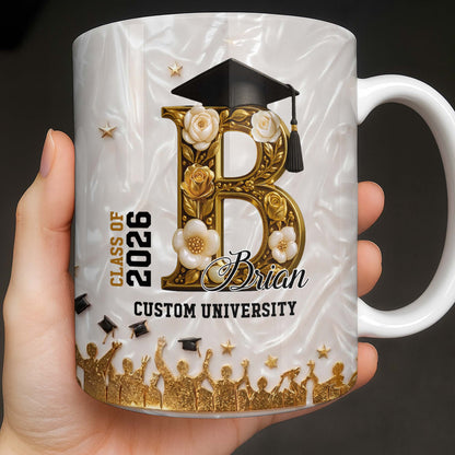 Class Of Graduate Initial Name Graduation Cap And Flowers - Personalized Custom Coffee Mug - GRAD346_MG
