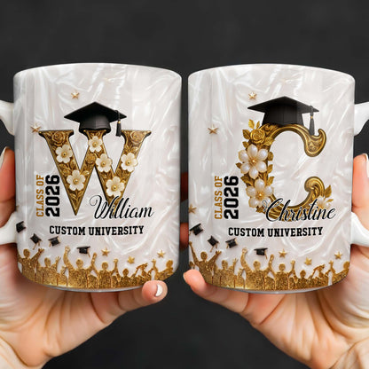 Class Of Graduate Initial Name Graduation Cap And Flowers - Personalized Custom Coffee Mug - GRAD346_MG