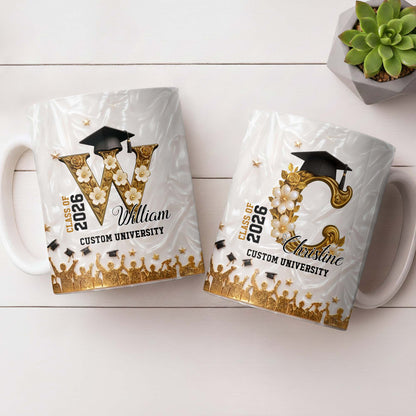 Class Of Graduate Initial Name Graduation Cap And Flowers - Personalized Custom Coffee Mug - GRAD346_MG