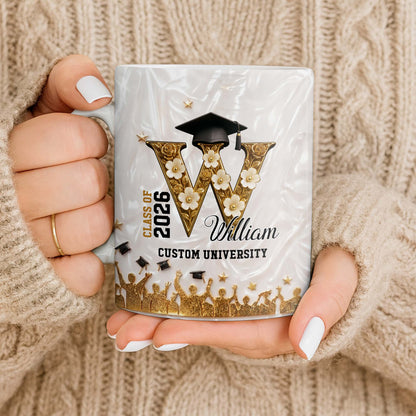 Class Of Graduate Initial Name Graduation Cap And Flowers - Personalized Custom Coffee Mug - GRAD346_MG