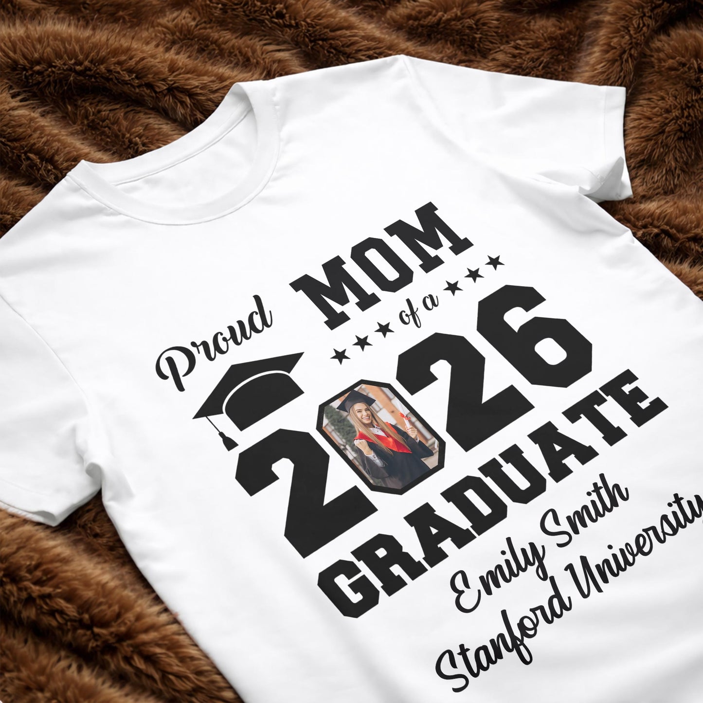 Proud Mom Of A Graduate With Graduation Cap And Photo Frame