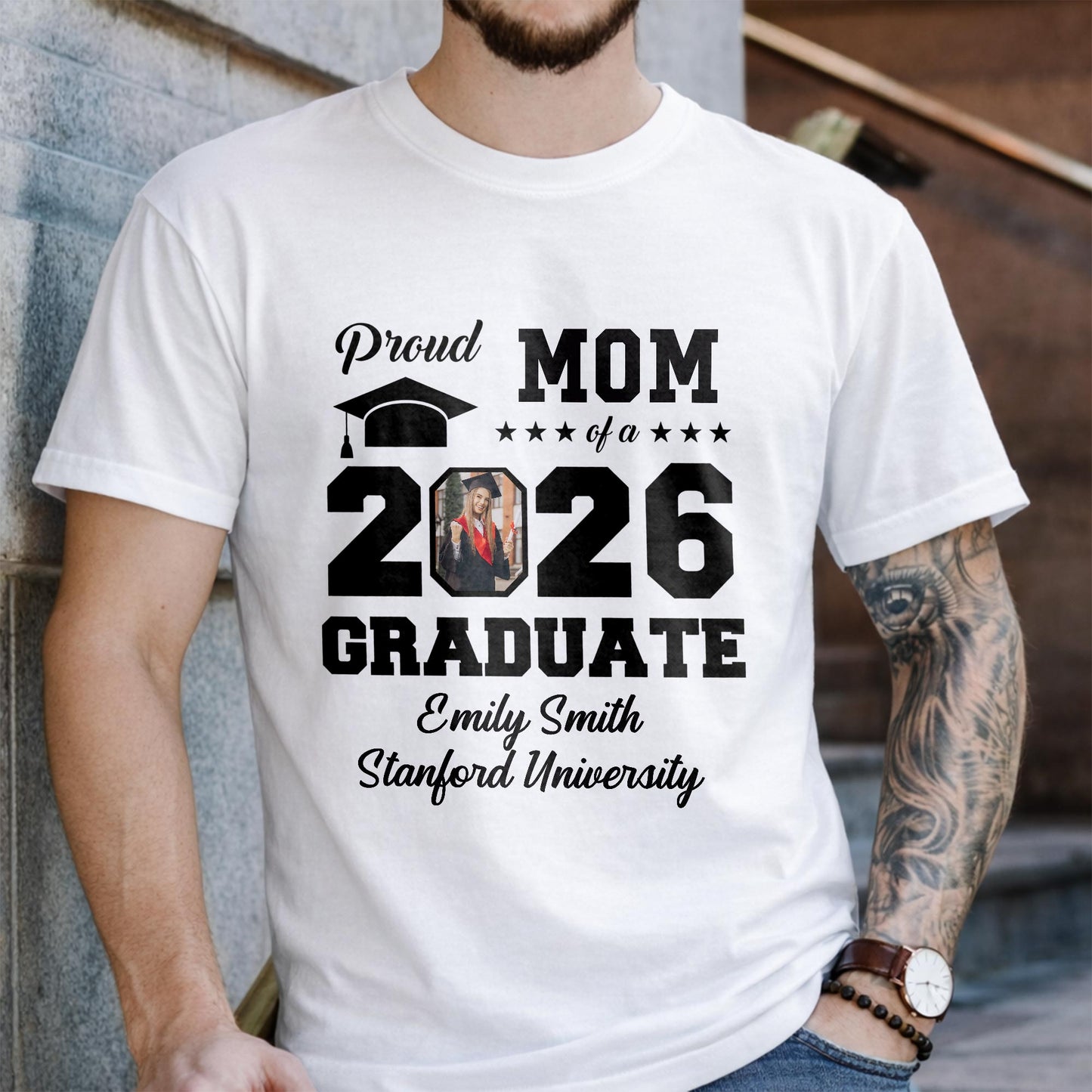 Proud Mom Of A Graduate With Graduation Cap And Photo Frame